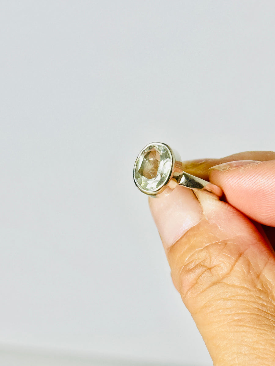 Faceted Prasiolite S925 Ring - Size 6.5