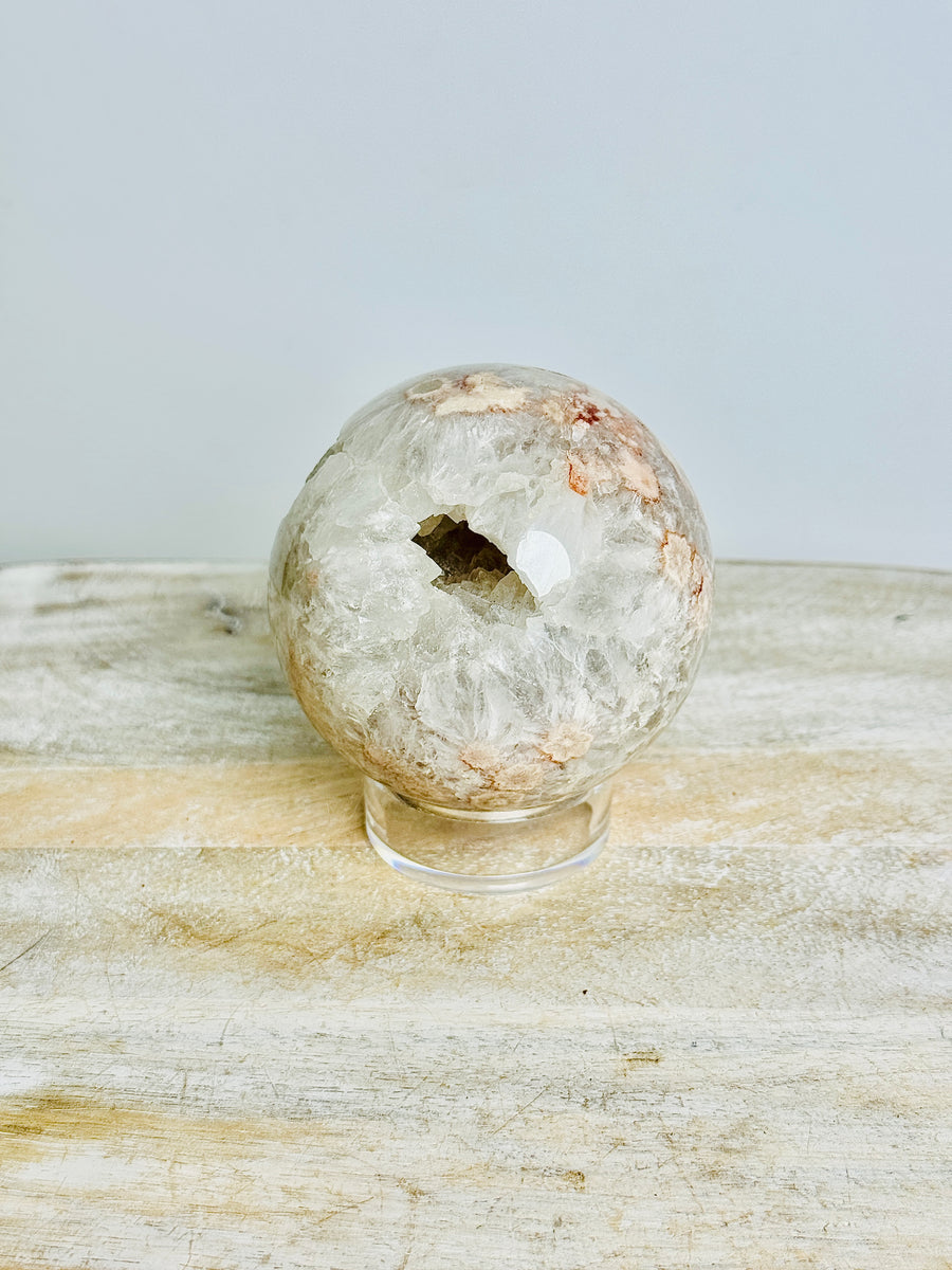 Prasiolite (Green Amethyst) with Flower Agate Sphere