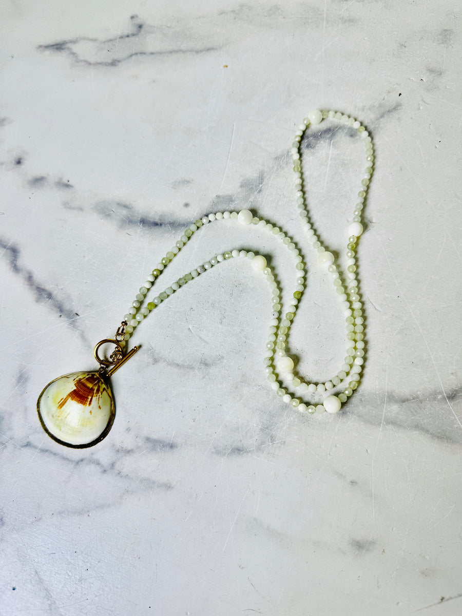 “Coastal Earth” Mountain Jade & Shell Layering Necklace