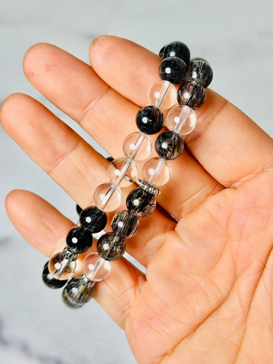 Tourmalinated Quartz & Clear Quartz Bracelet