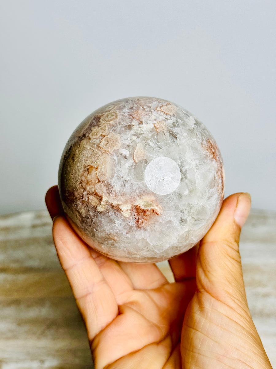 Prasiolite (Green Amethyst) with Flower Agate Sphere