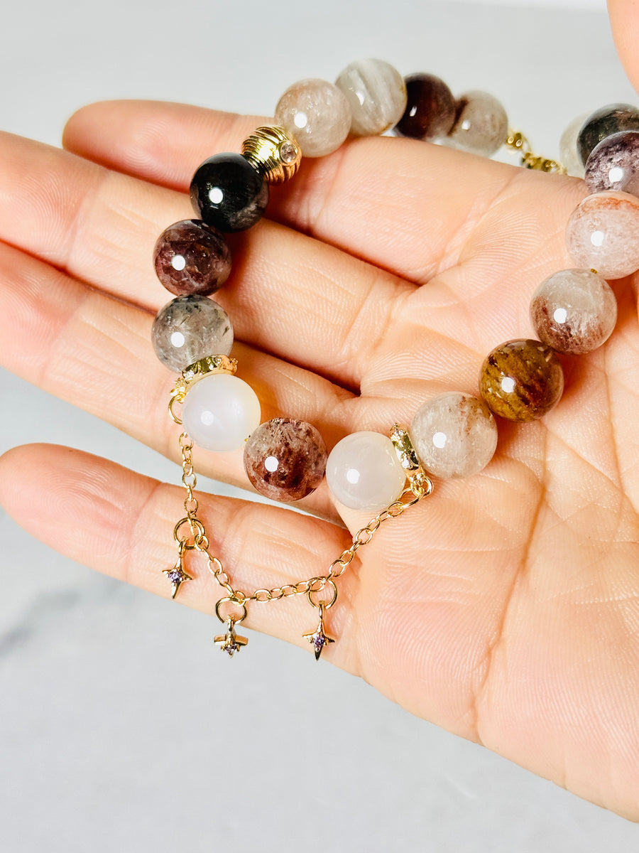 Garden Quartz with Moonstone with Star Charms Bracelet