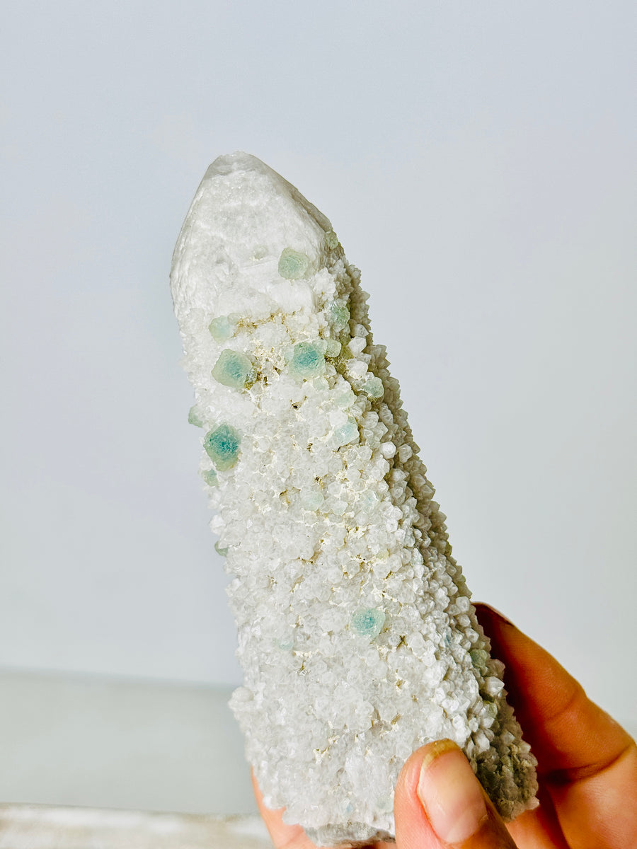 Candle Quartz with Green Fluorite from Inner Mongolia