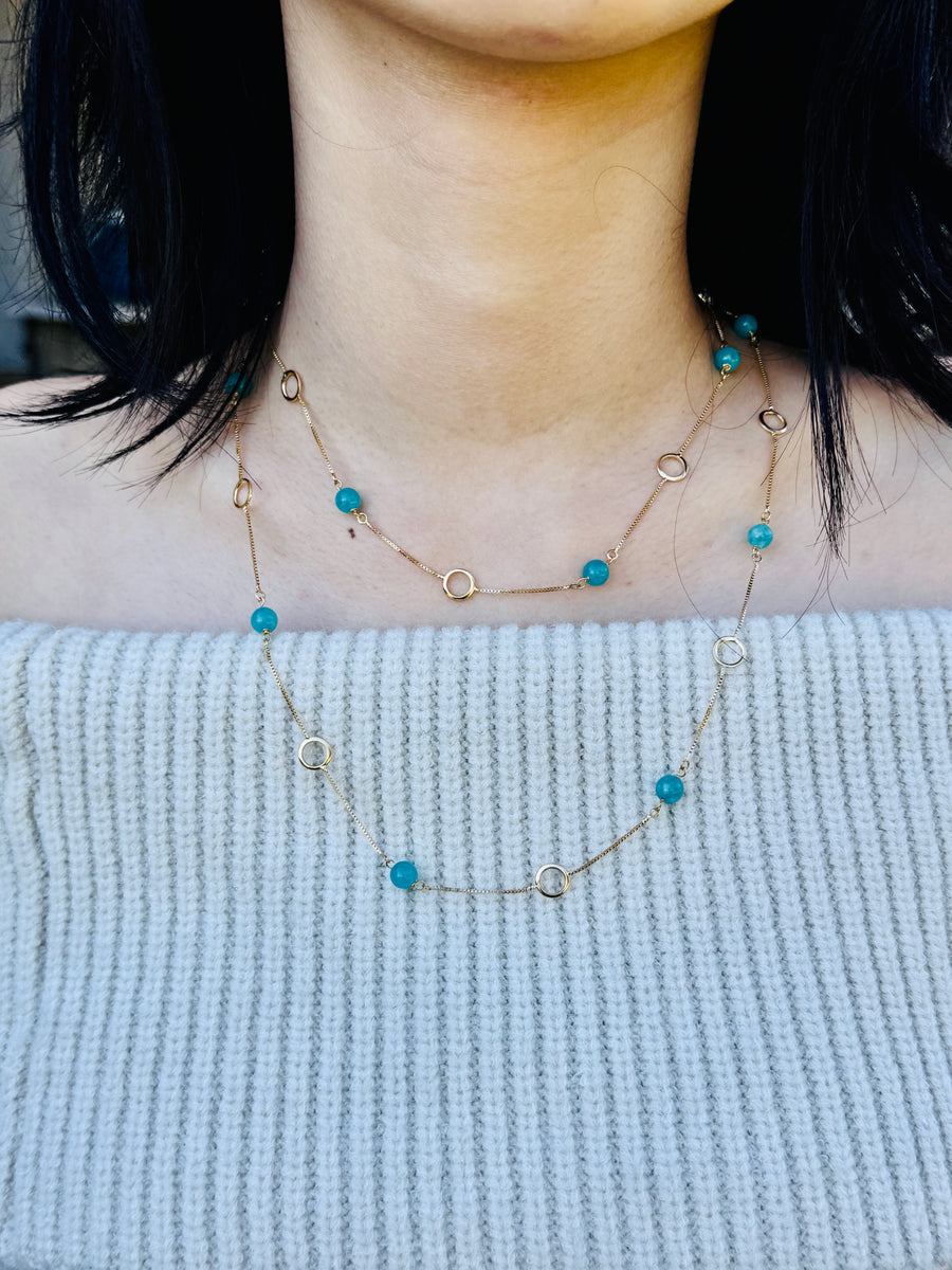 SaiBrazil Amazonite & Gold Circle Link Layering Necklace