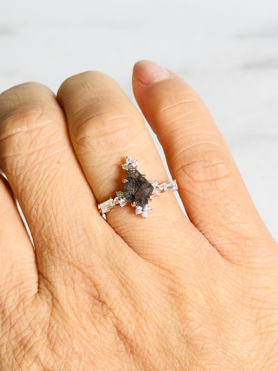 Rose Gold Plated 925 Sterling Silver Salt & Pepper Diamond Kite Ring