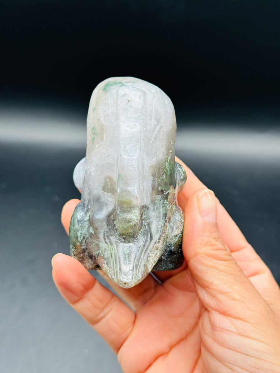 Moss Agate Chubby Dino Carving