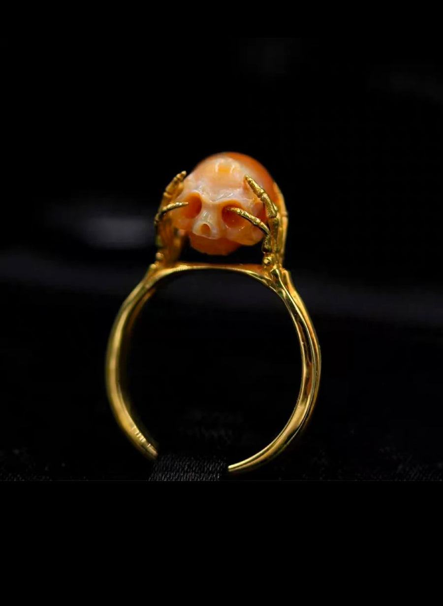 Fresh Water Pearl Skull Gold Plated 925 Sterling Silver Ring