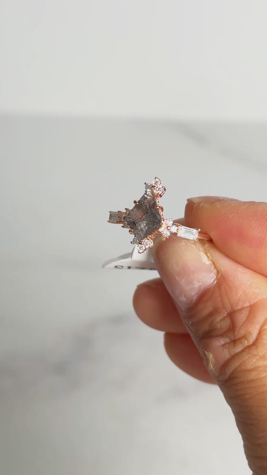Rose Gold Plated 925 Sterling Silver Salt & Pepper Diamond Kite Ring