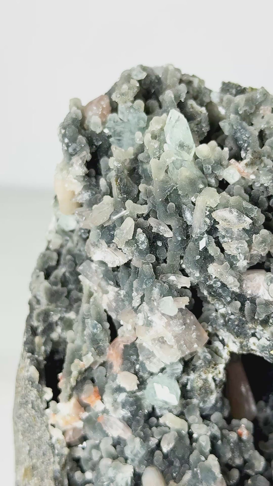 Black Chalcedony with Peach Stilbite, Clear & Green Apophyllite