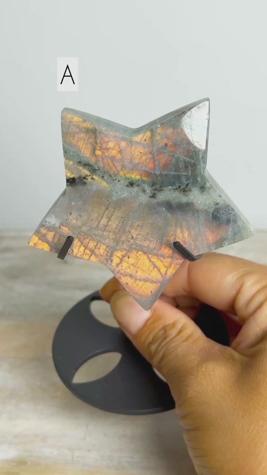 Sunset Labradorite Star Carving on Stand
